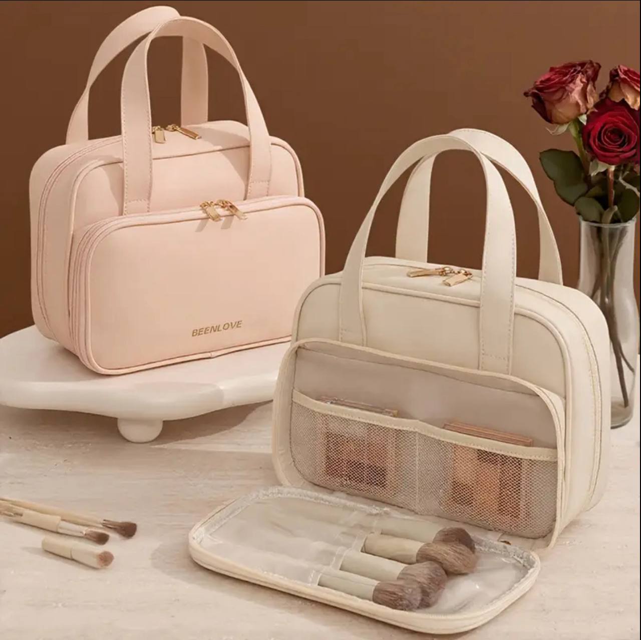 Large capacity PU cosmetics bag/ multi pocket travel / make up bag