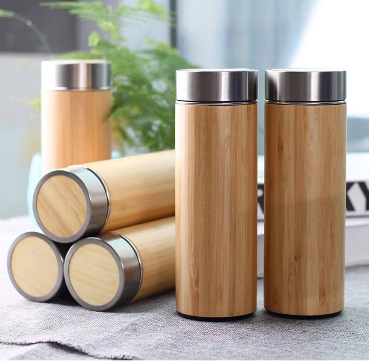 Double wall stainless steel bamboo vacuum flask