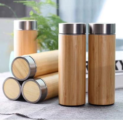 Double wall stainless steel bamboo vacuum flask