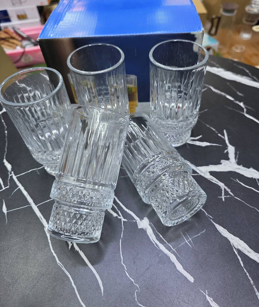 Unique Ribbed Aesthetic Highball Glass 6pc