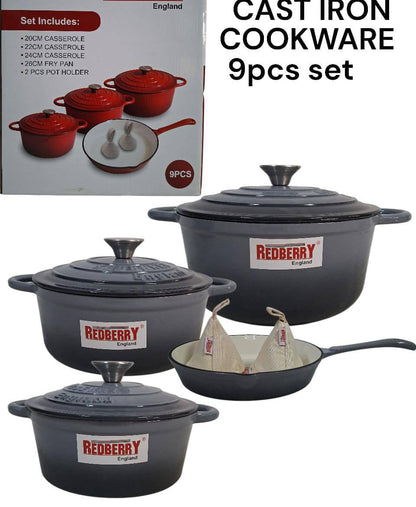 9pcs Enamel Cast iron cooking pots