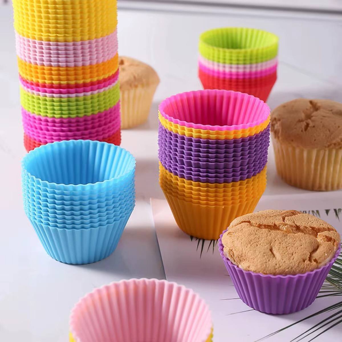 12pcs silicon reusable moulds with cup cake baking mould