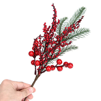 Green&Red Christmas Pine Branches Home Table Decoration DIY Accessories Artificial Tree Branches Xmas Tree Ornaments