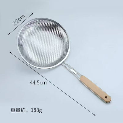 Stainless steel skimmer with wooden handle