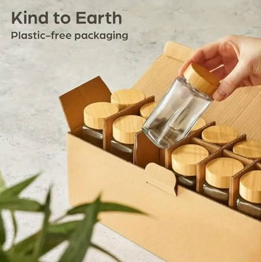 16PCS SET PREMIUM THICK GLASS STORAGE JARS WITH BAMBOO LID