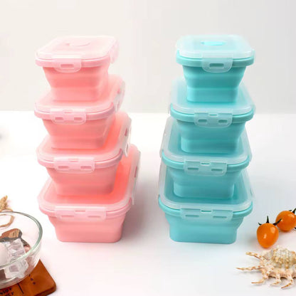 4pcs collapsible silicone food container portable Bento Lunch box