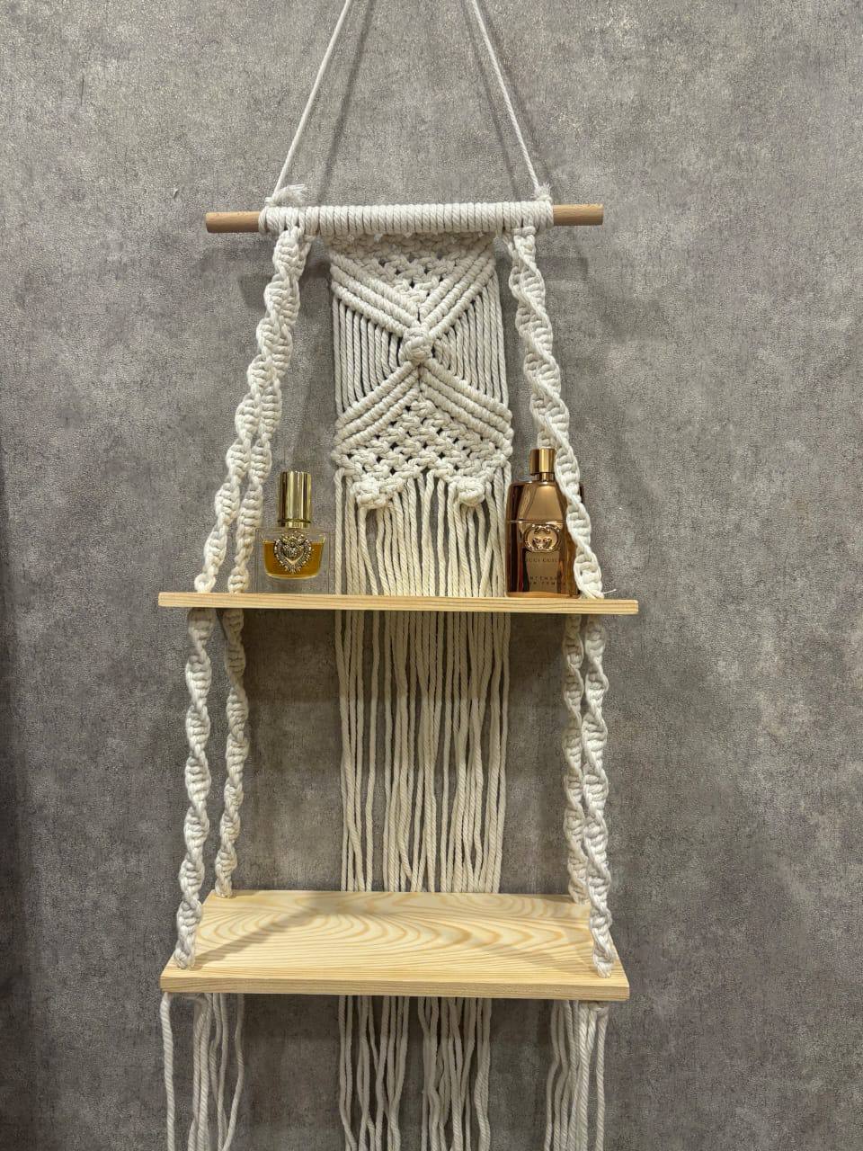 Woven Tapestry 2 Tier Bohemian wall hanging Floating shelves