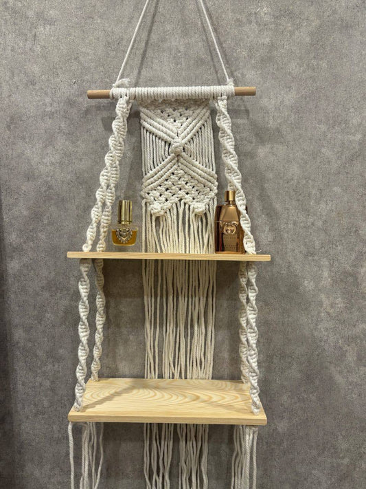 Woven Tapestry 2 Tier Bohemian wall hanging Floating shelves