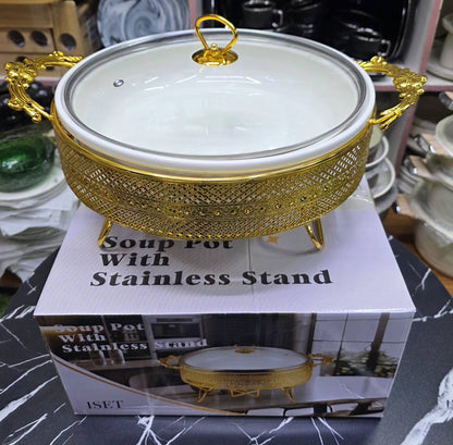 Luxury Ceramic Buffet Food warmers with High quality stainless steel stand.