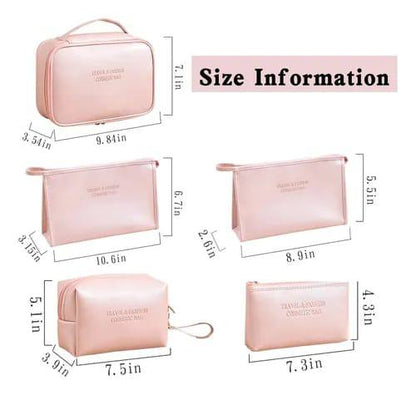 5pcs Vegan leather travel makeup cosmetic bags
