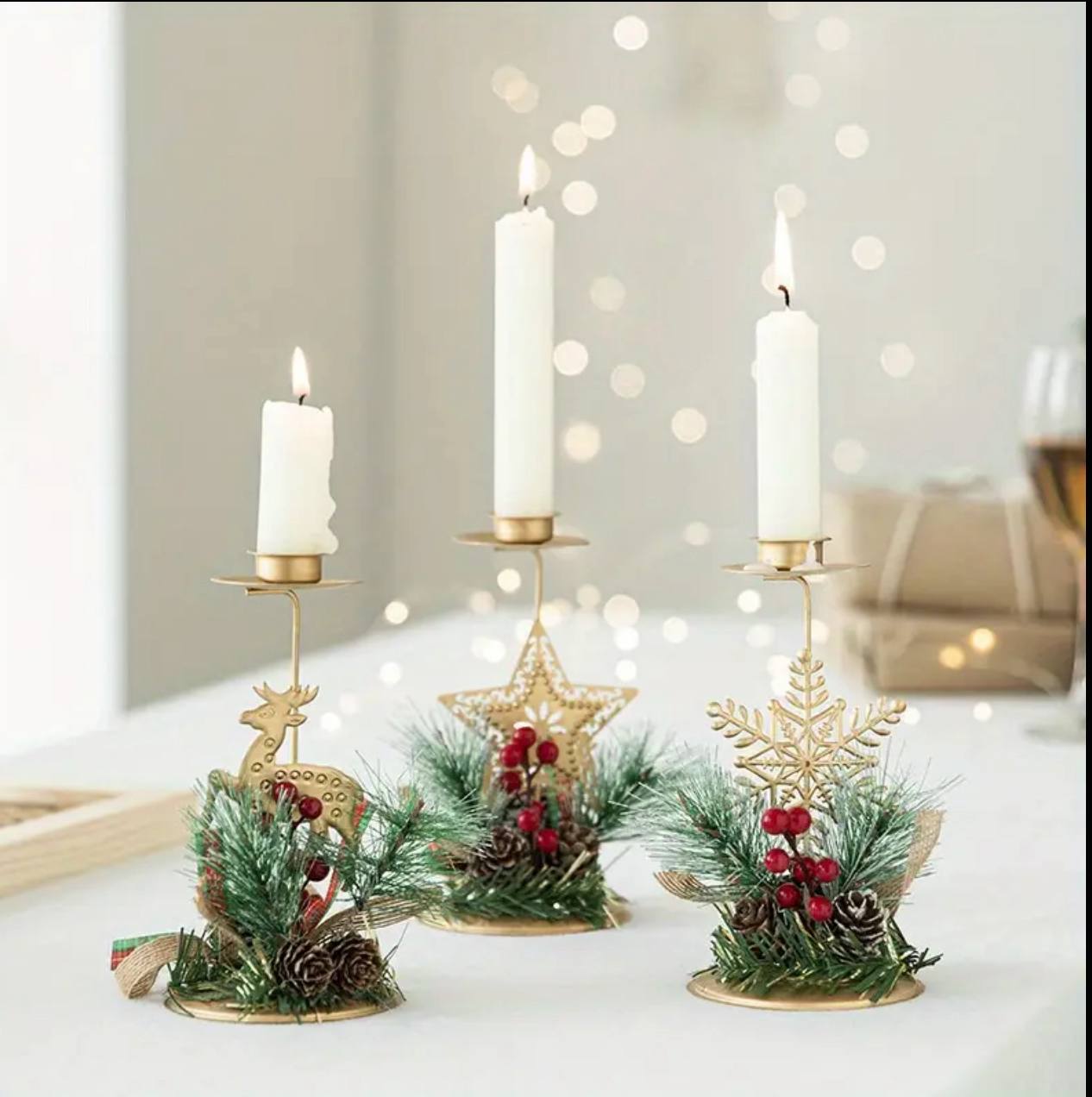 Christmas Candle Holder Santa Claus Elk tree Golden Iron Candlestick New Year Table Ornaments Xmas Gift Decor for home