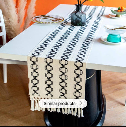 High quality Wider Boho woven  table runner/bed runner with tassels.