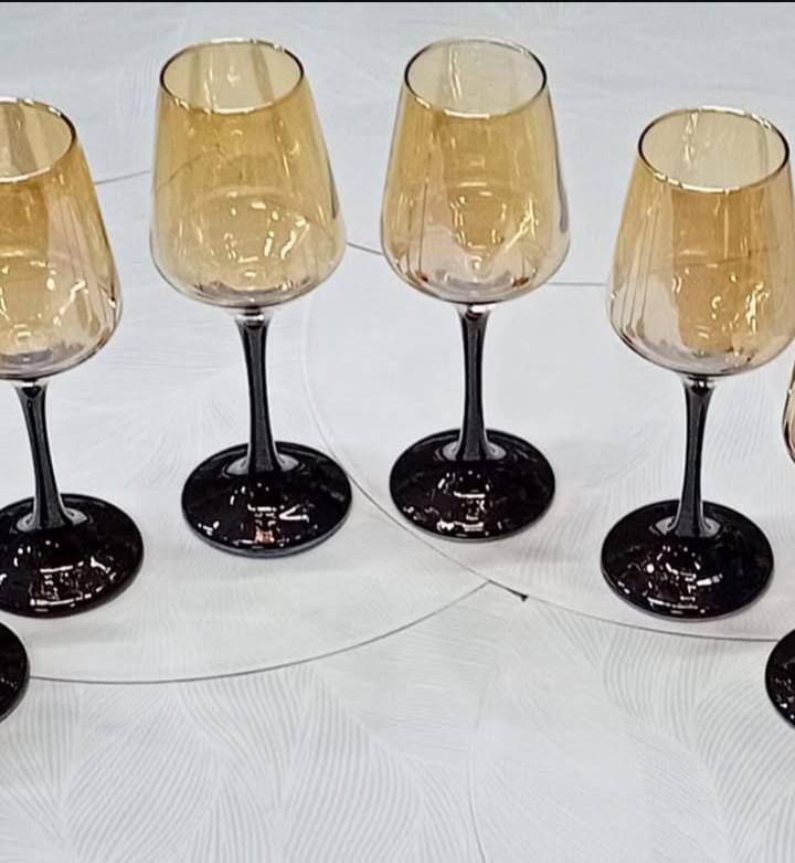 6pcs Golden wine glasses set with Black/Red stems 360ml