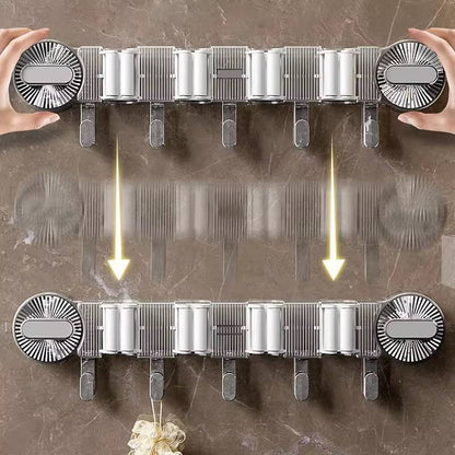 *4-Holes Multi-Purpose Hooks Mop Hanger / Rack with  Hanging Hooks & Self adhesive Stickers
