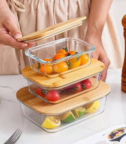 3in1  snack storage box set wooden top lid