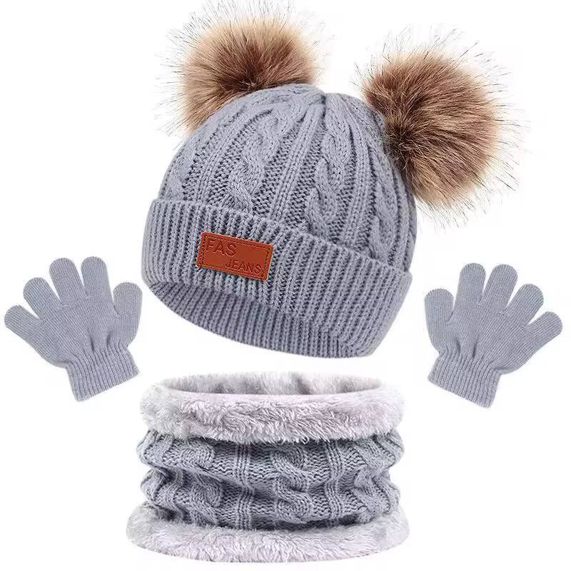 3 IN 1WINTER KIDS BEENIES HAT,SCARF SET AND GLOVES