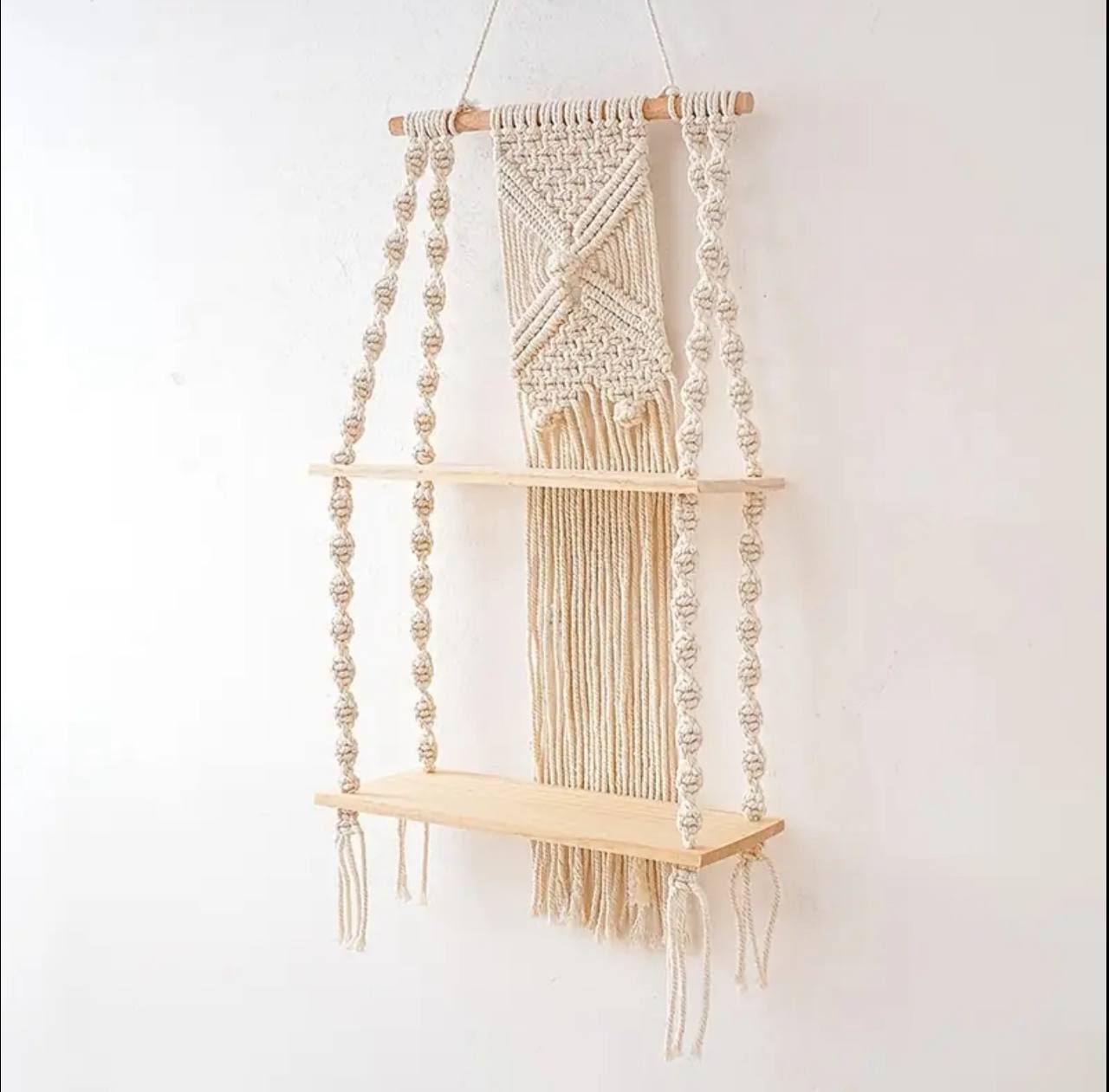 Woven Tapestry 2 Tier Bohemian wall hanging Floating shelves