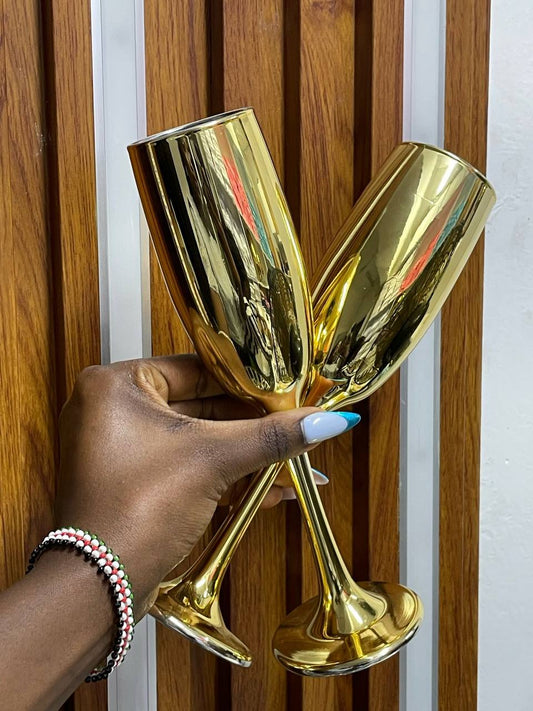 6pc Quality golden  champagne glasses