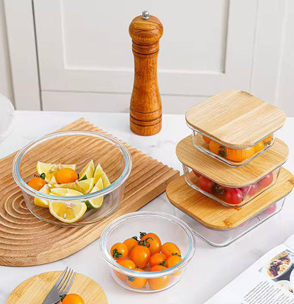 3pcs glass bowl storage containers with bamboo lid
