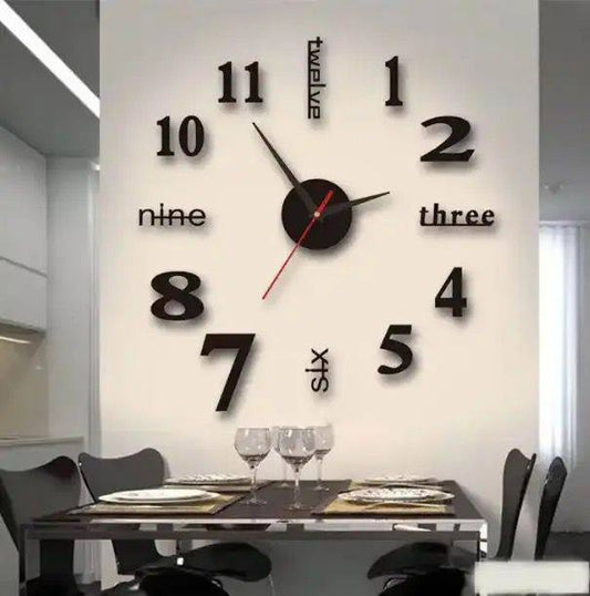 3D Large Roman Numeral Acrylic Mirror Wall Clock Sticker With Pendulum