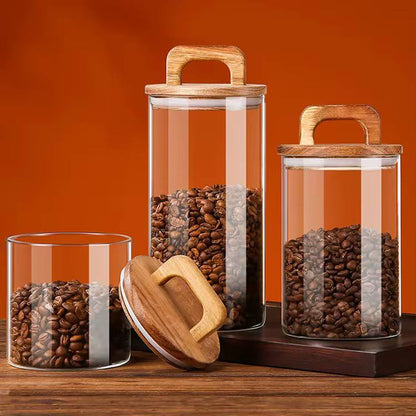 Mulit-purpose Modern Glass Sealed storage Jars with Acacia wood lid.
Multi-size Solid wood lid Ceral storage Jars.