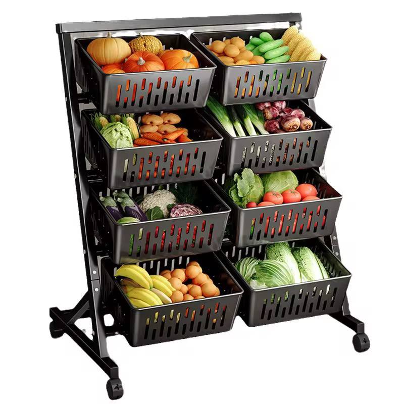 Multi- Functional Steel Vegetable & Fruit Rack with movable and lockable wheels.