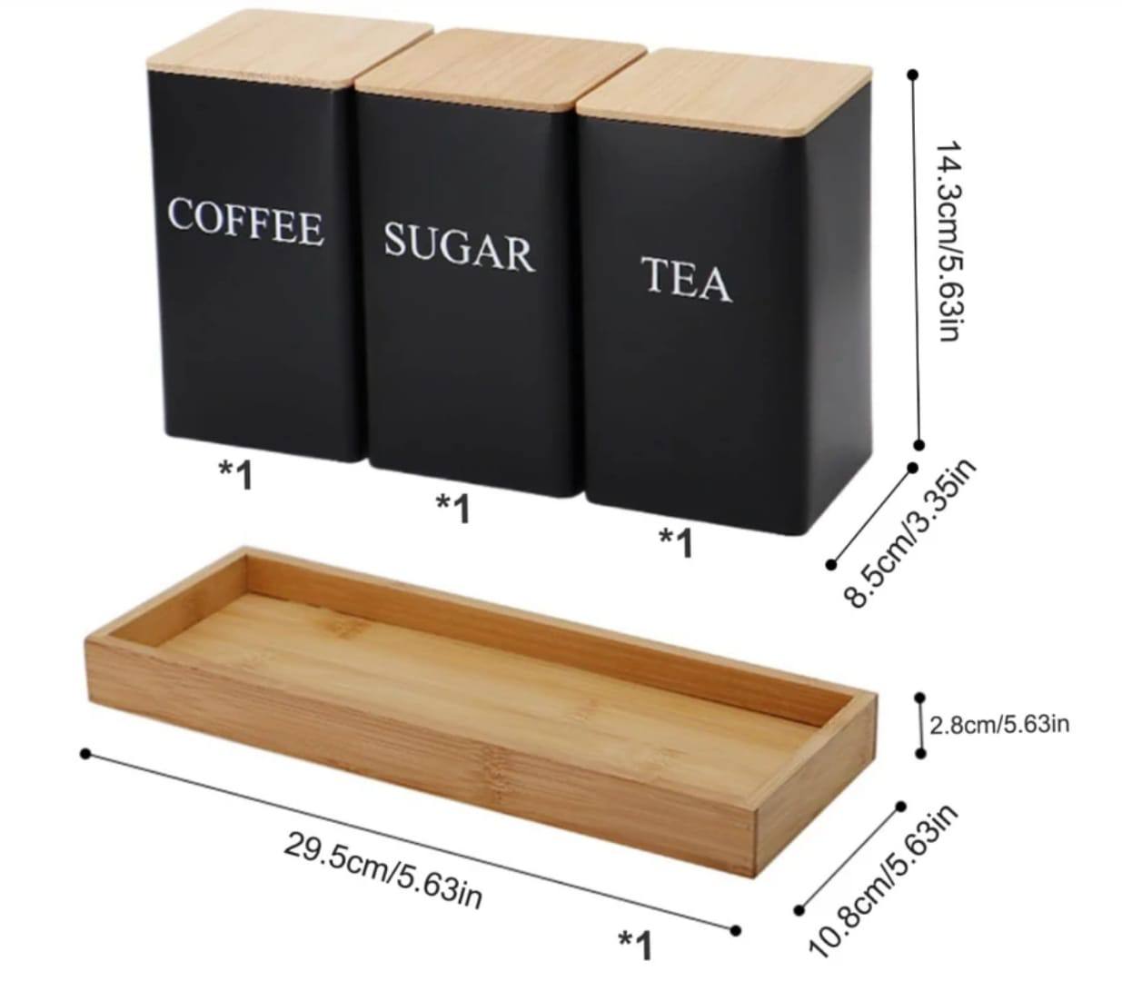 Metal Coffee Jar Set Bamboo Lid Easy To Clean Compact Structure Tea Sugar And Coffee Containers Set