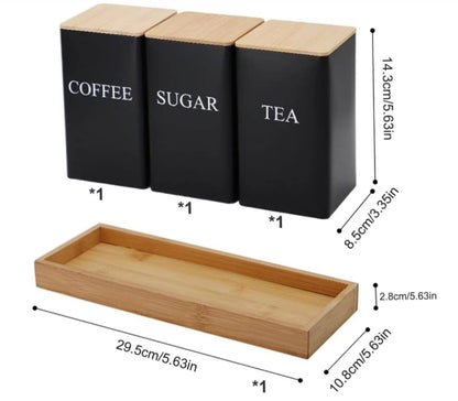 Metal Coffee Jar Set Bamboo Lid Easy To Clean Compact Structure Tea Sugar And Coffee Containers Set