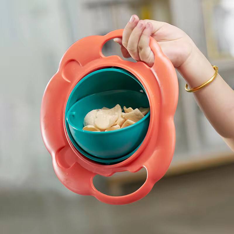 360 degrees free rotational baby bowl, no matter what position the insides remains upright avoiding food to spill over