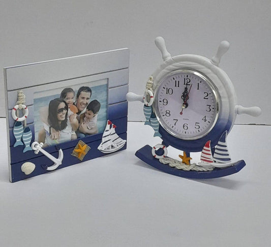 WOODEN photo frame + swing clock ornament