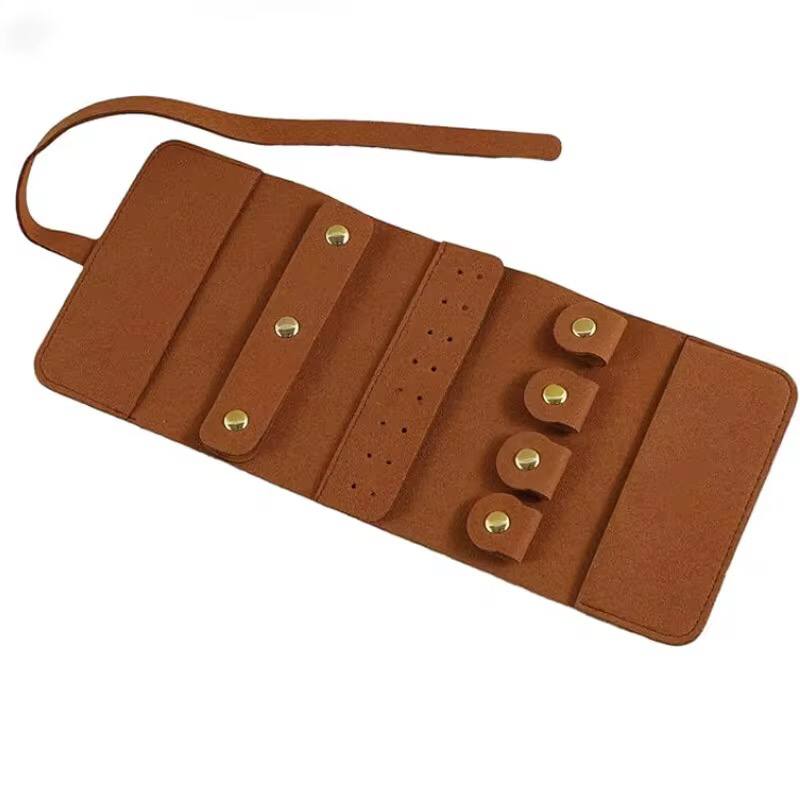 Jewelry Storage Bag Compact Roll Faux Leather Slim Portable Multifunctional Travel Organizer