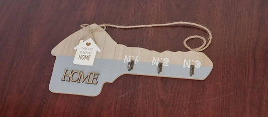 There is no place like home key shape wall decor size 32x15cm with 3 hooks