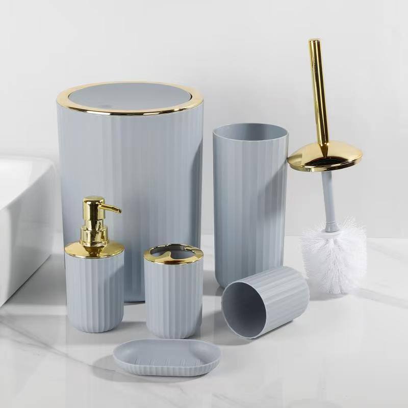 6 in luxury bathroom accessories set with touch of gold