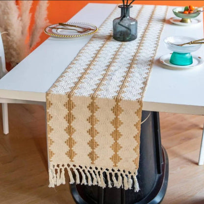 High quality Wider Boho woven  table runner/bed runner with tassels.