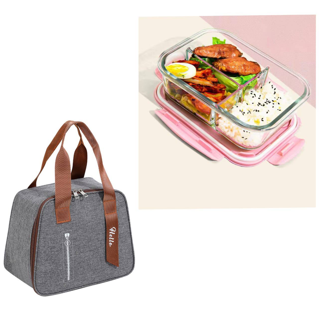 3 Grid Microwave Large Capacity 1400mls lunch dish with an insulated lunch bag