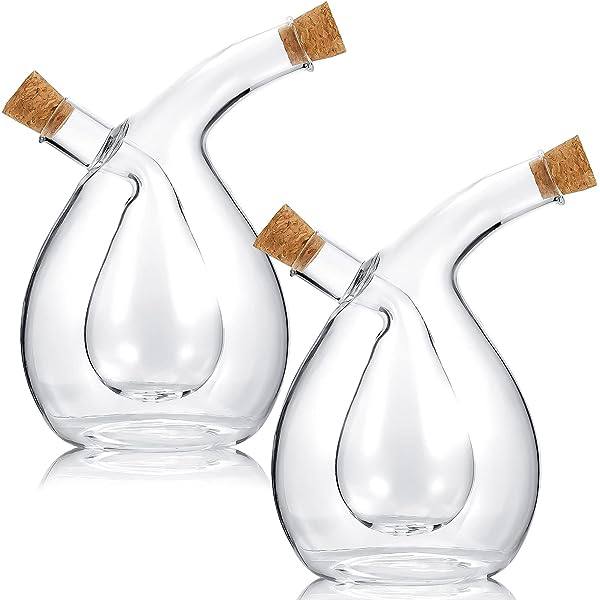 High quality 2in1 cruet twisted oil and vinegar with bamboo  lids dispenser