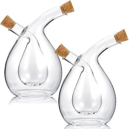 High quality 2in1 cruet twisted oil and vinegar with bamboo  lids dispenser