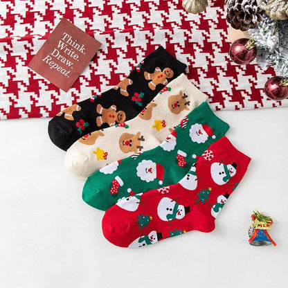 Christmas Socks Fall Winter Cartoon Santa Claus Elk Snowman Cute Xmas Socks a pair