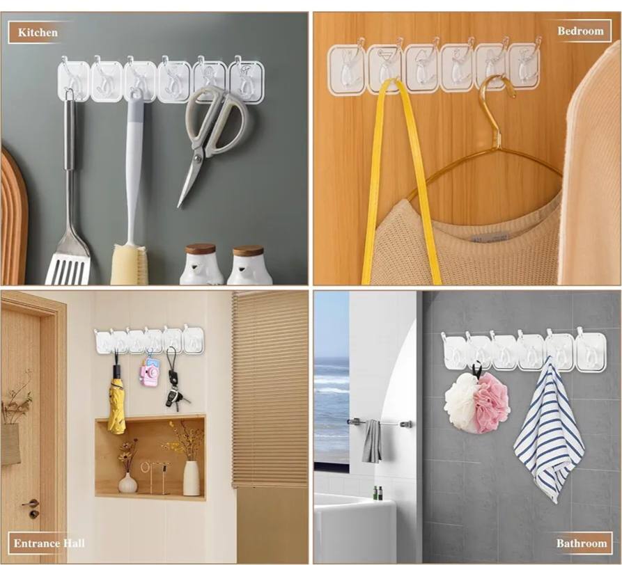 Wall-mounted self adhesive set of 6 Row Sticky Hook