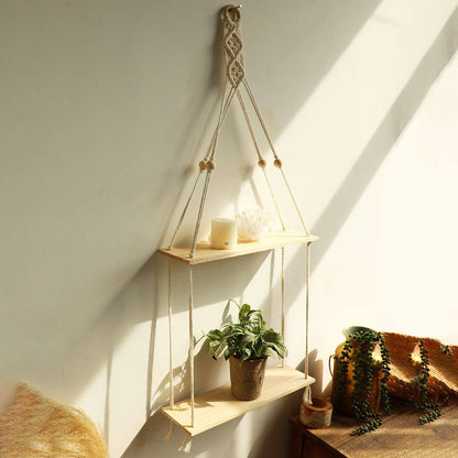 New Macrame Hanging floating Shelf Wall Decor -2 Tier