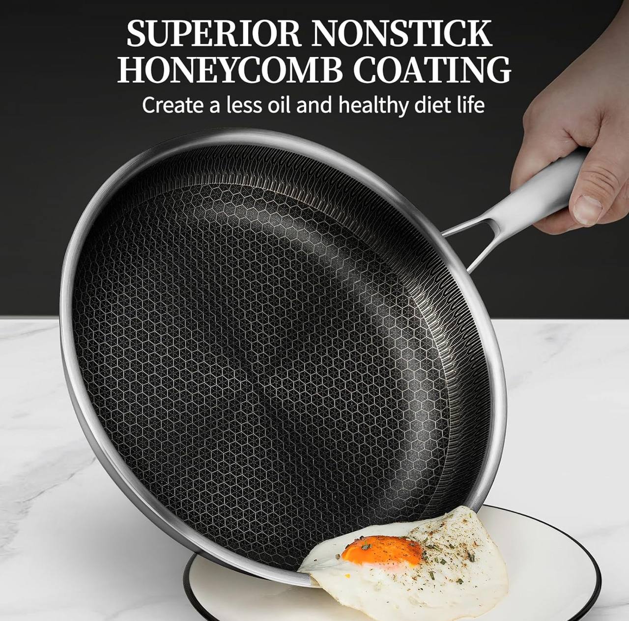28cm Non-Stick Honeycomb Stainless Steel Frying Pan