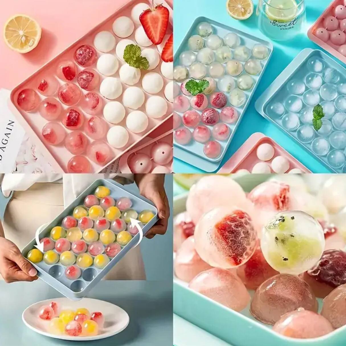 33 grid mini round ice cube tray mold with lid
