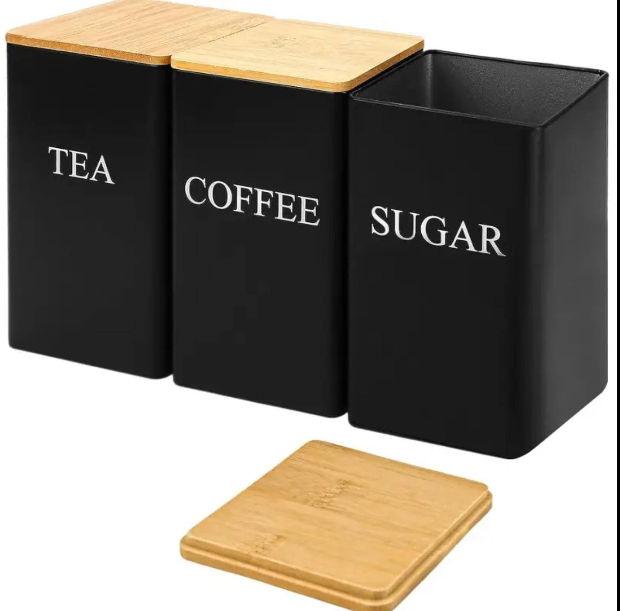 Metal Coffee Jar Set Bamboo Lid Easy To Clean Compact Structure Tea Sugar And Coffee Containers Set