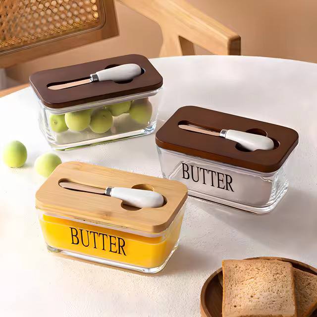 transparent Glass butter dish*