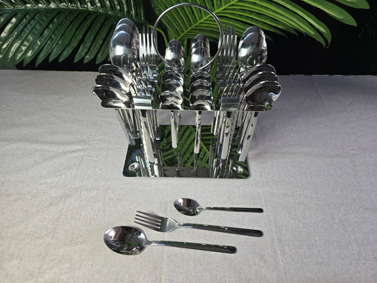 24pcs Silver Cutlery Set with Unique Stand