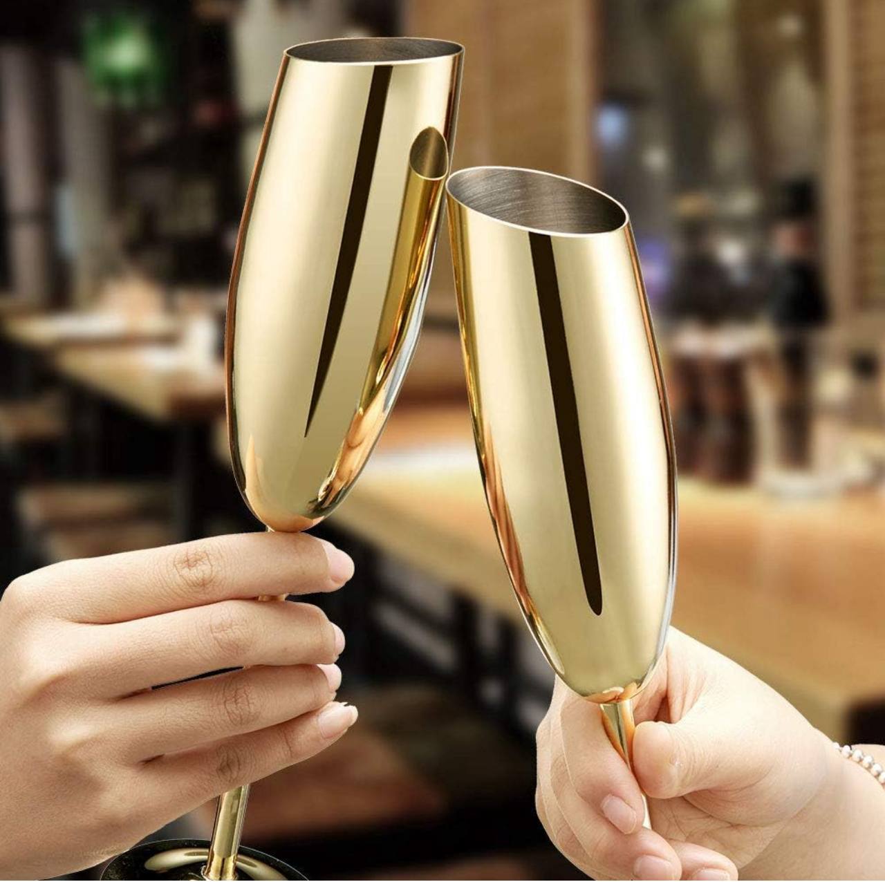 Silver Stainless Champagne Flutes with Flat Rim 
Sophisticated vessel for any sparkling wine, Champagne,Prosecco, or Mimosa