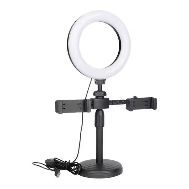 6inch led selfie stand ringlight with 3 modes and dual phone holder for makeup and live broadcast