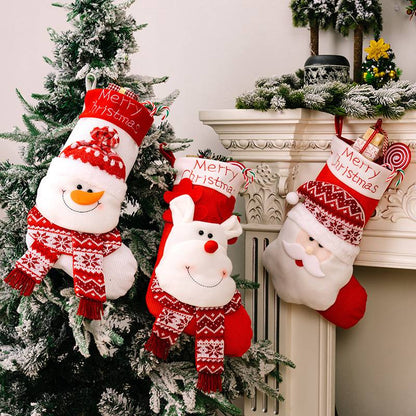 1pc Large Santa Snowman Elk Stockings Knitted Decorations Fireplace Xmas Tree Hanging Stocking for Family New Year Party Home Decor