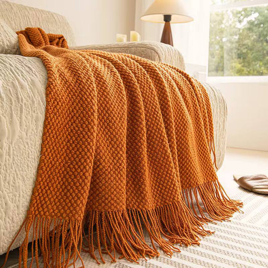 Knitted throw blanket