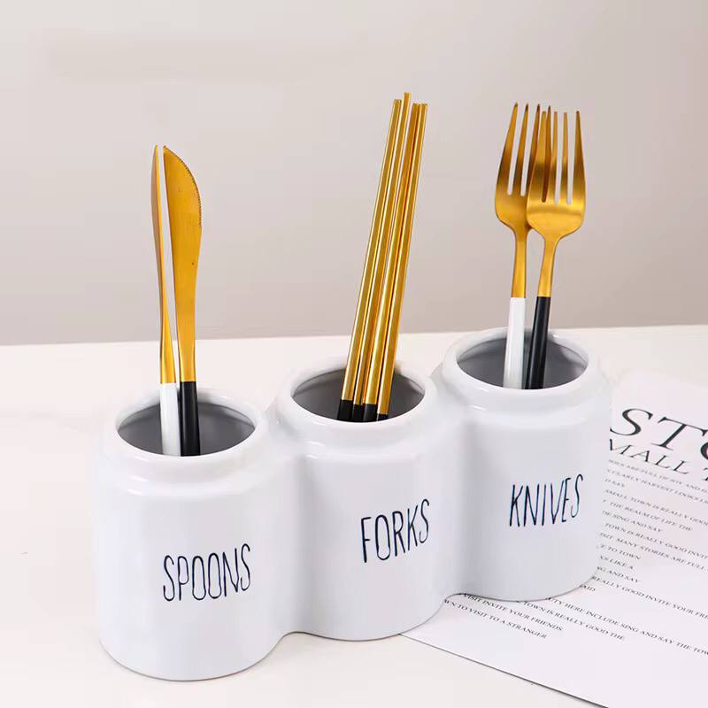 3 compartment Ceramic cutlery Holder